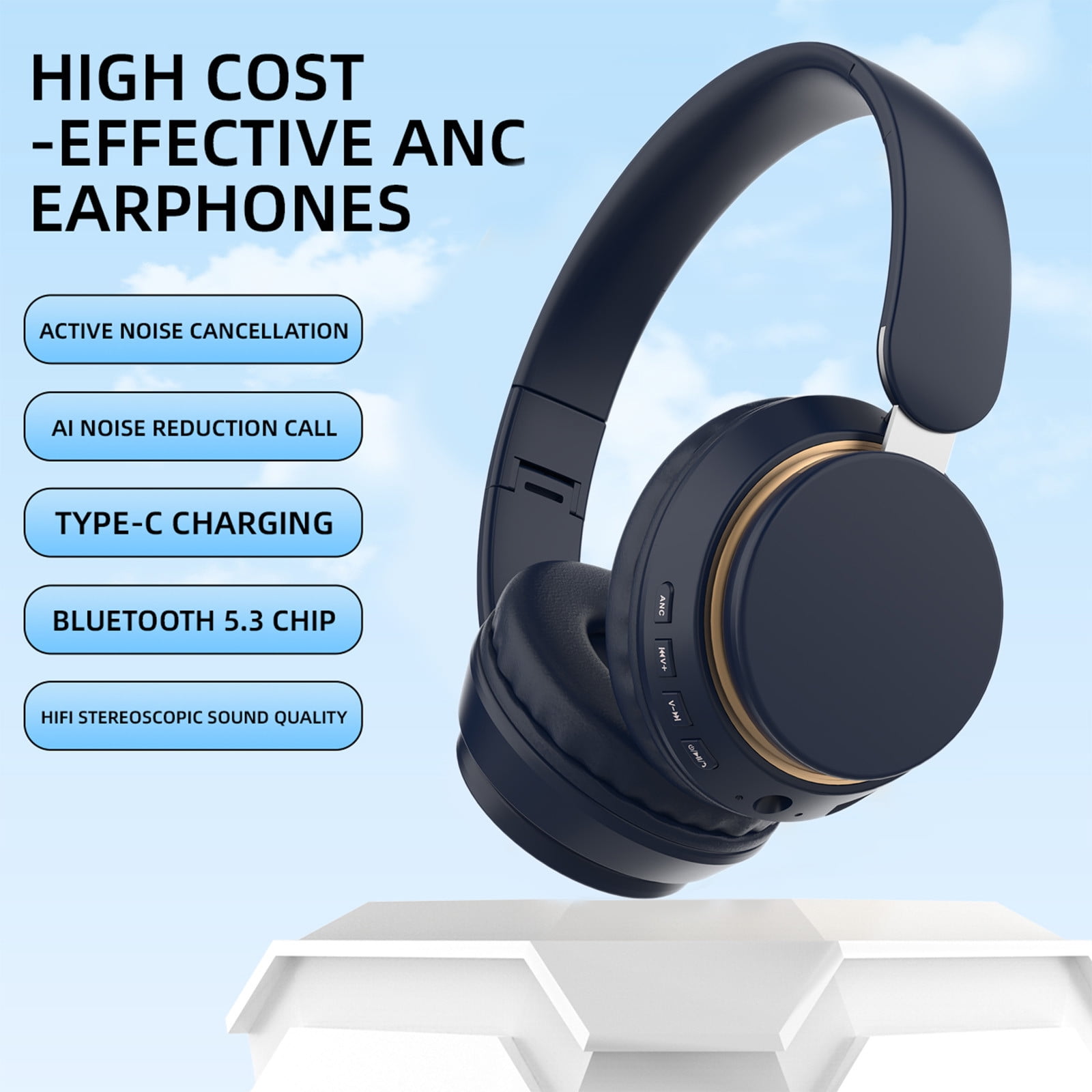 Matoen Bluetooth Headset, 2024 Wireless Bluetooth V5.3 Headphones with Microphone, Active Noise Canceling Wireless Headset with Mic for Work/Mobile Phone/Laptop Computer