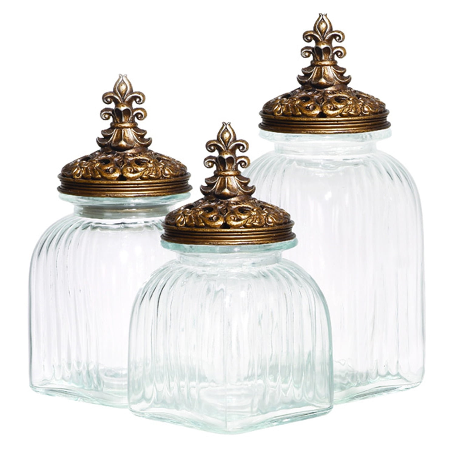 Rococo Revival Fleur De Lis 3 Piece Glass Canister Set Color Black Lid Material Glass Walmart Com