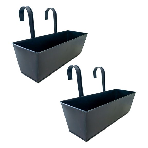 Hyasfey Hanging Flower Pot Rectangular Railing Planter with Drainage Hole 16 Inch Planter Box with Hooks for Balcony Porch or Deck Herbs Flowers