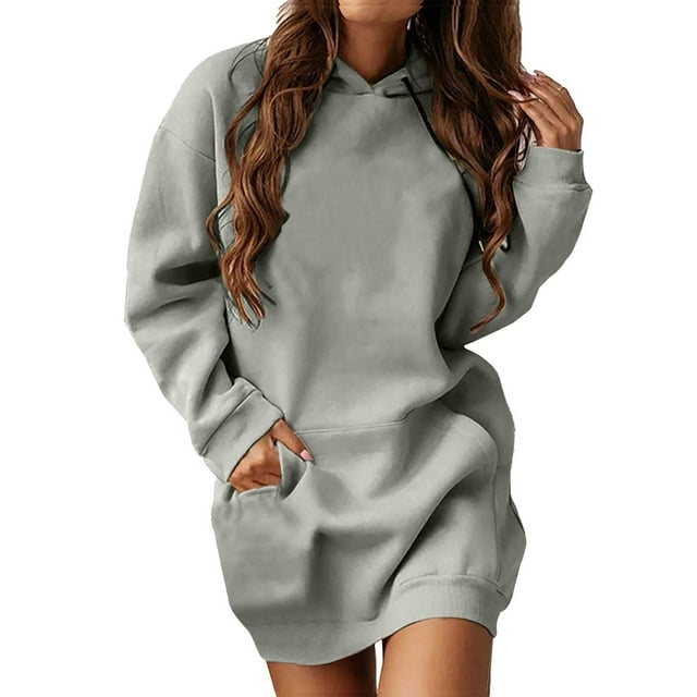 Vestido sudadera largo con capucha y cordón para mujer - Jersey oversize informal con bolsillo, mezcla de poliéster, tallas S-XXL