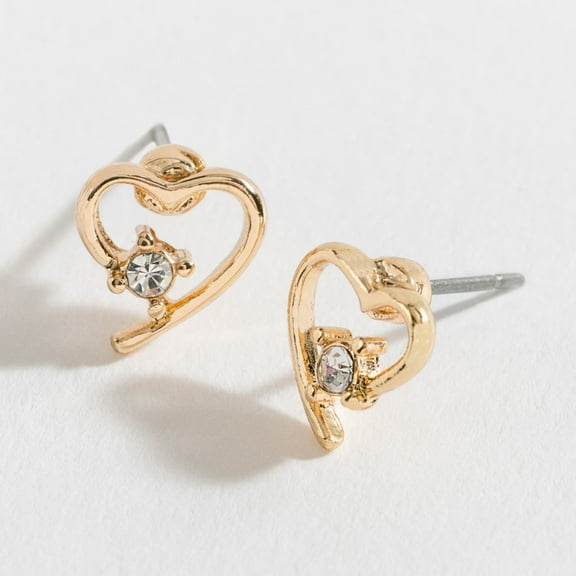 Women's Gold Heart with Crystal Ear Sense Stud Earrings by Howard's