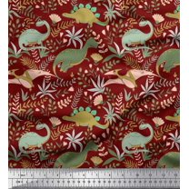 Soimoi Rayon Crepe Fabric Leaves,Floral & Dinosaur Jungle Print Fabric by Yard 46 Inch Wide