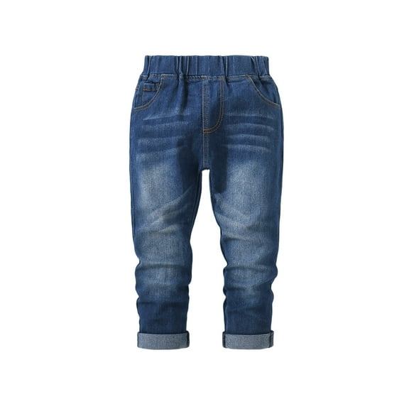 Tfken Jeans For Boys Kids Solid Color Slim Straight Elastic Waist Blue Fall Trousers Size 18-24 Months