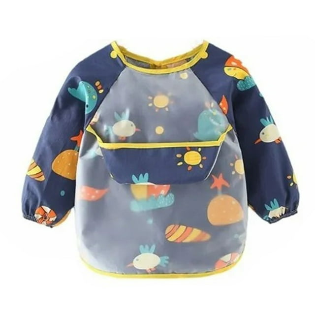 Baberos para bebés antiincrustantes, impermeables, manguitos elásticos y tirantes ajustables azul oscuro Planet 110 baberos para niños pequeños de 1 a 3 años ANGGREK Babero infantil