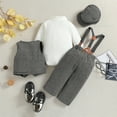thumbnail image 3 of FYMNSI Baby Boy Suit Gentleman Outfit Clothes Set Infant Tuxedo Long Sleeve Dress Shirt+Vest+Suspender Pants+Bowtie+Beret Hat 6-12 Months Gray, 3 of 9