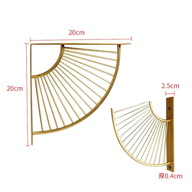 Juego de 2 soportes para estantes triangulares en forma de abanico dorados de metal flotante, soportes de pared, soportes para estantes, estantes de esquina resistentes, para el hogar, la