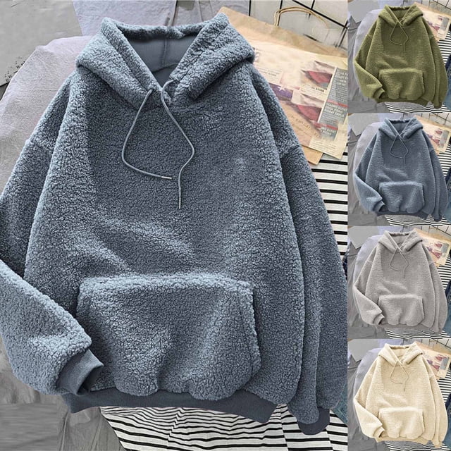 WRKEKC Chandail à Capuchon pour Femmes avec Poche, Manches Longues, Col Rond, en Molleton, Chandail à Enfiler Décontracté, Coupe Ample, Haut pour Dames