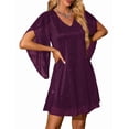 thumbnail image 2 of Women'S Sparkly Dress Bat Sleeves Cocktail Dress Glitter Club Dress Purple S, 2 of 9