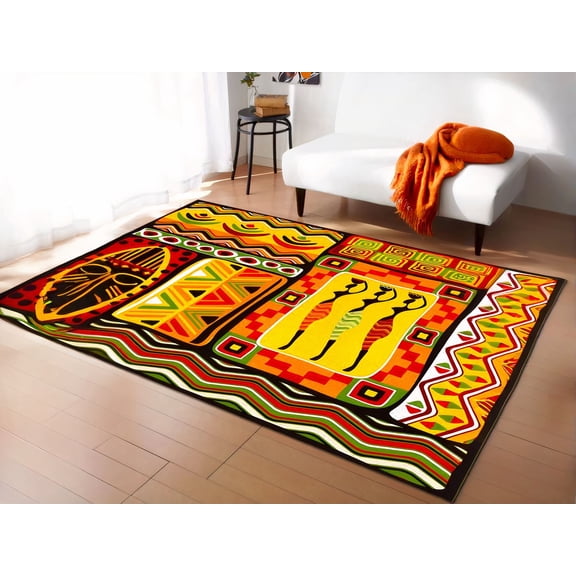 African Tribal Area Rugs Girl Labor Decorative Indoor Non Slip Rug Large Floor Carpet Room Sofa Living Bedroom Home Decor 2x3 Non-slip Washable Soft Living Room Modern Durable