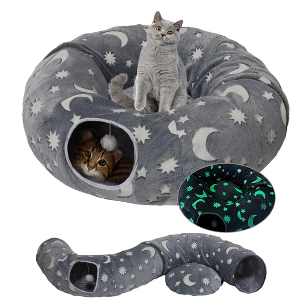 Cama túnel para gatos con cojín lavable túnel de dona cueva tubo redondo grande juguetes felpa suave para gatitos gatos cachorros conejos hurones