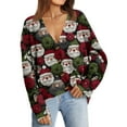 thumbnail image 7 of Women's Fashion Long Sleeve Christmas Print V-Neck Button Loose Cardigan Top, Knit Sweater for Casual Outfits and Comfort,Deep Red,L, 7 of 7