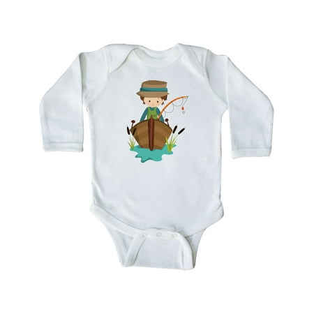 

Inktastic Fishing Boy Brown Hair Fisherman Fishing Rod Gift Baby Boy Long Sleeve Bodysuit