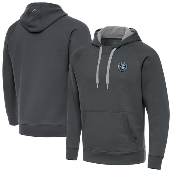 Men's-Antigua Charcoal New York City FC Victory Fleece Raglan Pullover Hoodie