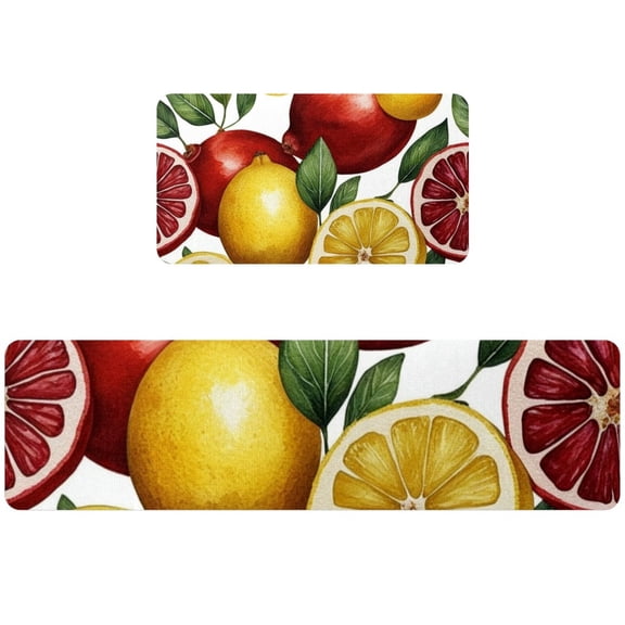 EVANLinism Comfort Kitchen Mat Set of 2 Non Slip Waterproof Pomegranate Lemon