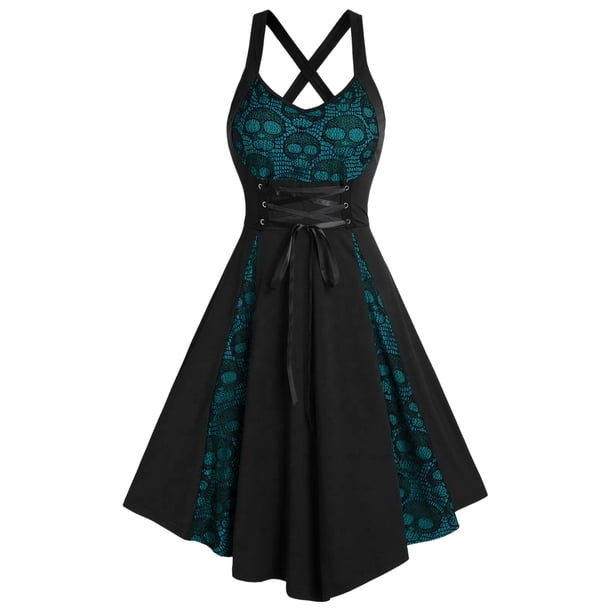 Vestidos Para Mujer Vestidos Casuales de Moda Con Cuello en V de Encaje Vestido de Retazos Sin Mangas Camis Vestido Odeerbi ODB155406