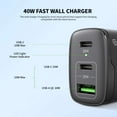 thumbnail image 5 of Esoulk 40W 3-Port USB-C PD (Power Delivery) and USB-A Quick Charge, Ultra Fast Charging Wall Charger with Glass Screen Protector for Samsung Galaxy S24+ Plus - Black, 5 of 9
