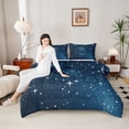 thumbnail image 4 of jejeloiu Starry Sky Queen Comforter Set,Galaxy Universe Bedding Sets,Blue White Bedding Comforter Set For Teens,Super Cozy Room Decor Reversible,3pcs, 4 of 8