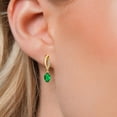 thumbnail image 3 of Gem Stone King 10K Yellow Gold Green Nano Emerald and Lab Grown Diamond Stud Dangle Earrings for Women | 0.85 Cttw | Gemstone May Birthstone | Oval 6X4MM, 3 of 6