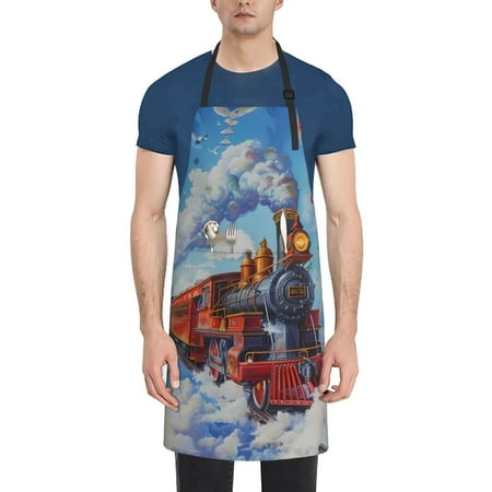 

Xecao Cartoon Train Hot Air Balloon Print Kitchen Cooking Aprons Waterproof Adjustable Bib Aprons with 2 Pockets for Women Men Chef