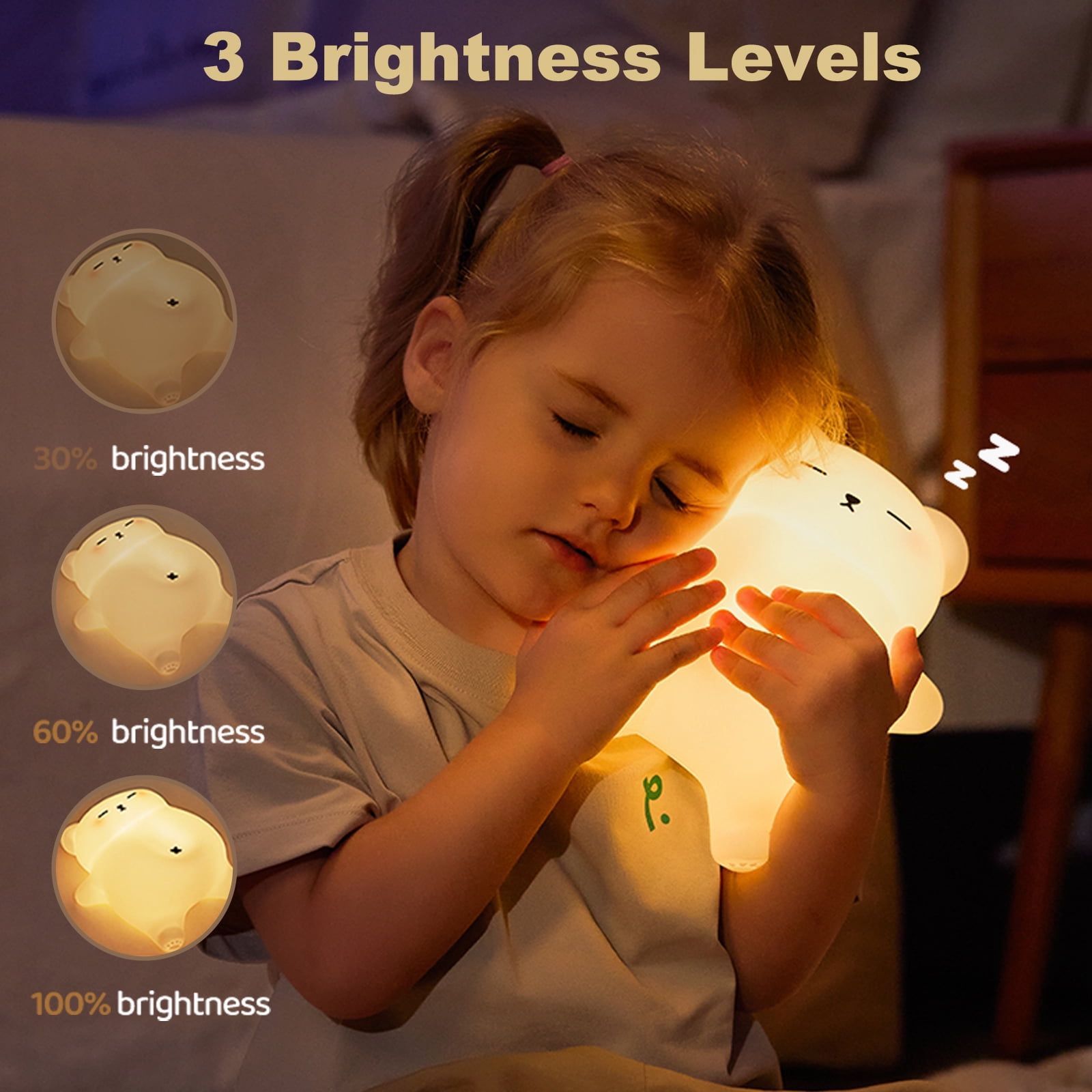 Snoring Bear Night Light for Kids, Rechargeable Cute Bear Silicone Lamp with Snoring Sound Effect & Timer, Dimmable Nursery Lights for Kids Room Decor, Funny Christmas Gifts for Kids Boys Girls