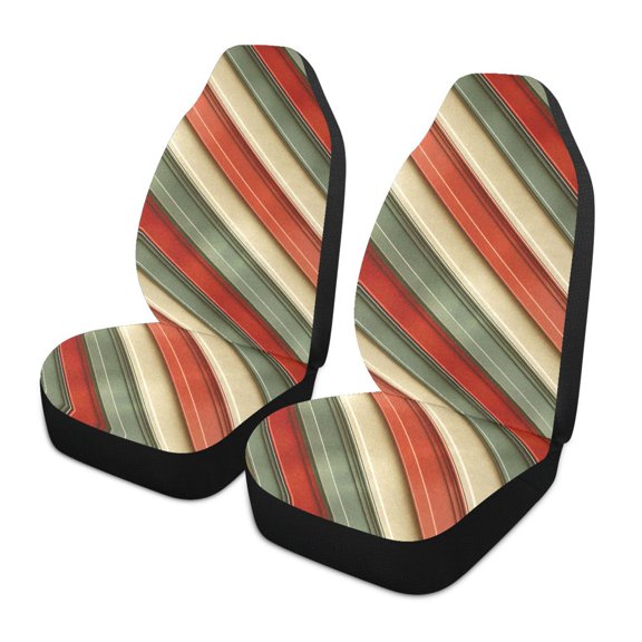 ALAZA Green Red Stripes Car Seat Covers 2 PCs Universal Auto Front Seats Interior Protector