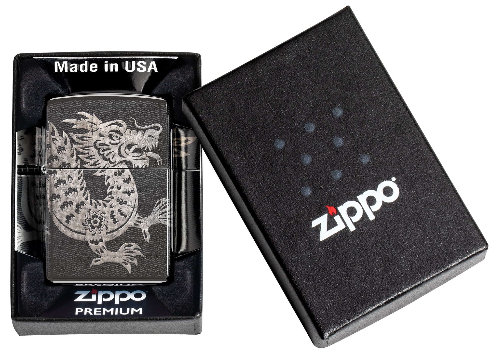 Zippo Lucky Dragon Design High Polish Black Pocket Lighter