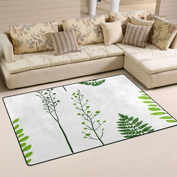 Illustrated Green Plant Patterns Soft Polyester Area Rug 31''x20'', Non Slip, Memory Foam, Water Absorbent