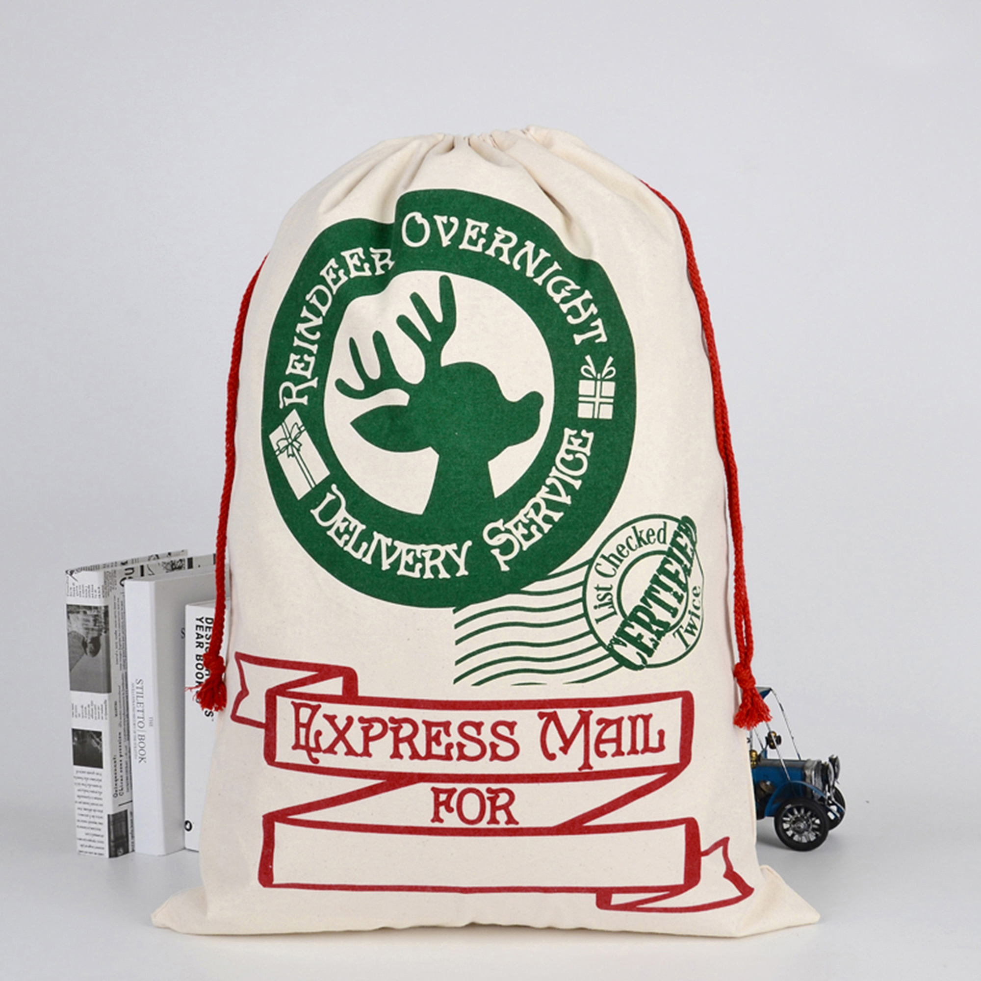 Tretra Christmas Gift Bag Sack Drawstring Santa Claus Cotton Storage