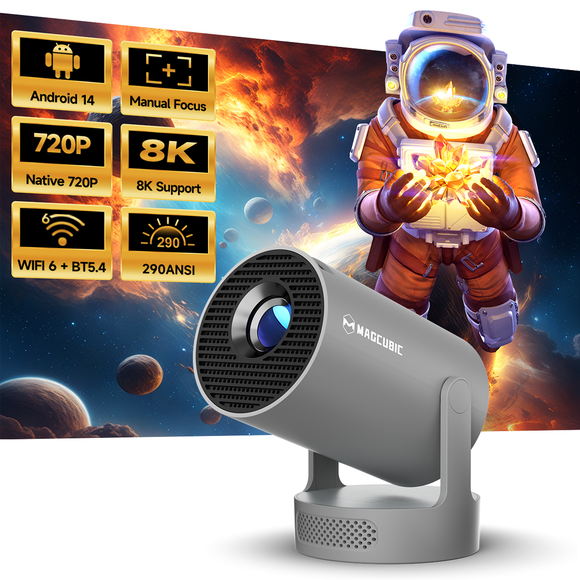 Magcubic Projecteur 8K, Mini Projecteur avec Wi‐Fi 6 et BT5.4, Haut‐parleur Soundbase 5 W, Rotatif à 180° Portable pour la Maison et les Films en Plein Air HY300Pro+