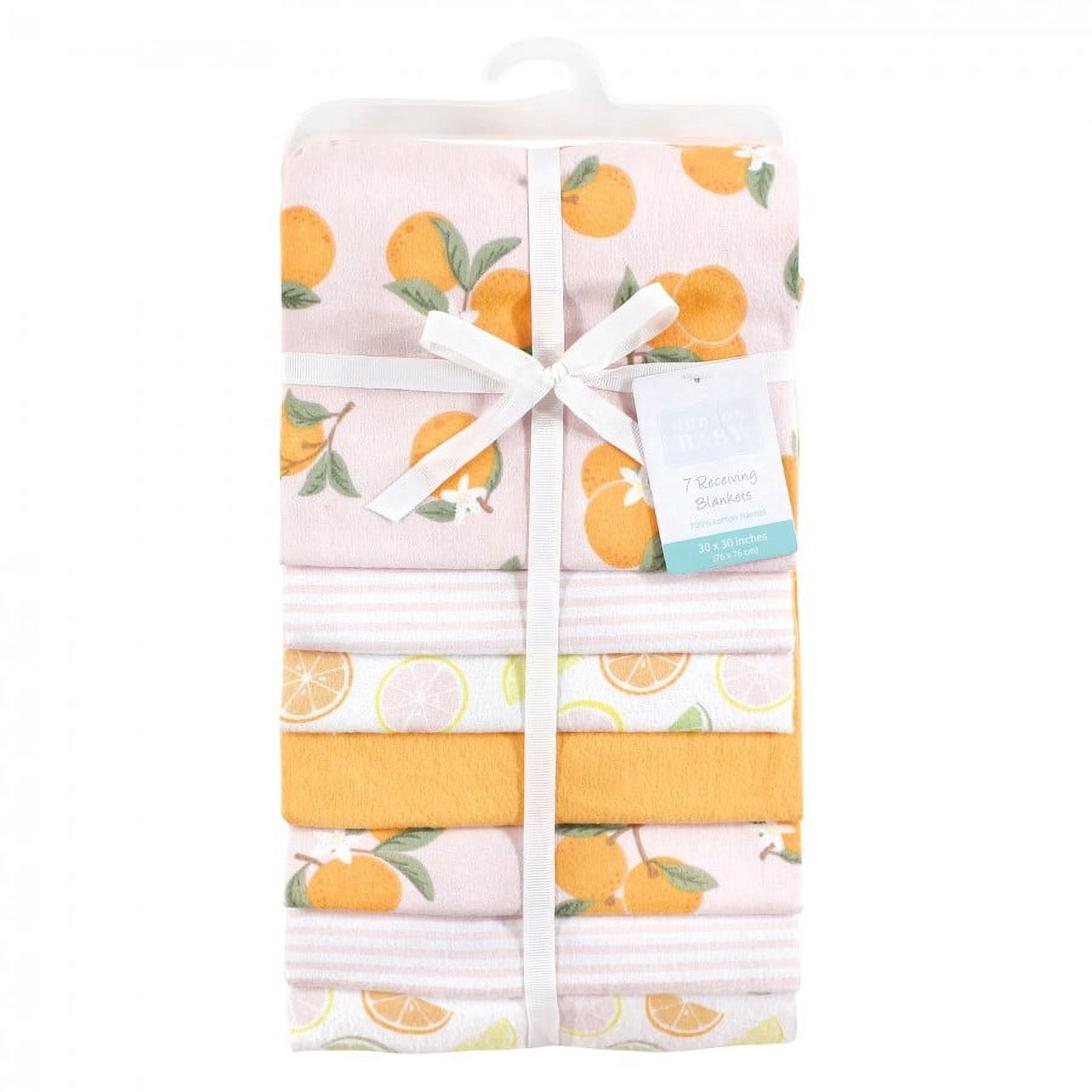 Hudson Baby Infant Girl Cotton Flannel Receiving Blankets Bundle, Citrus Orange, One Size