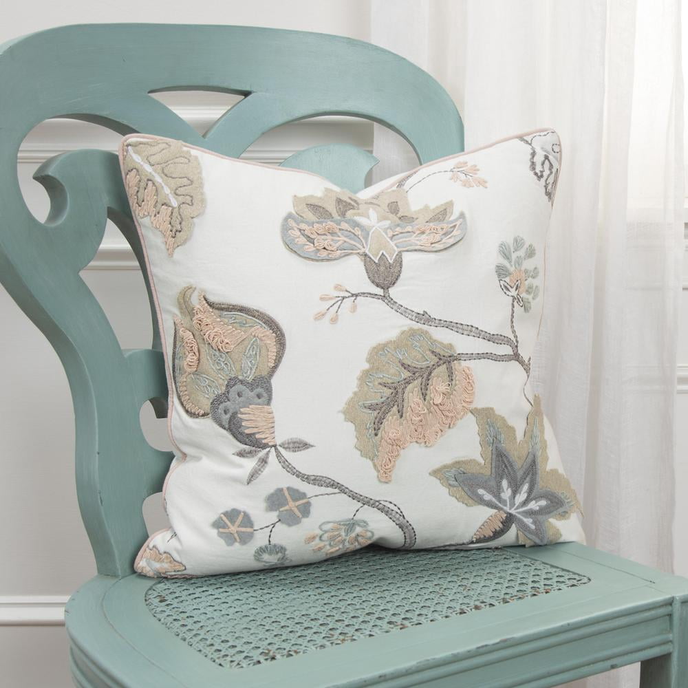 Rizzy Home Floral 20" x 20" Poly Filled Pillow with Cotton Cover-White