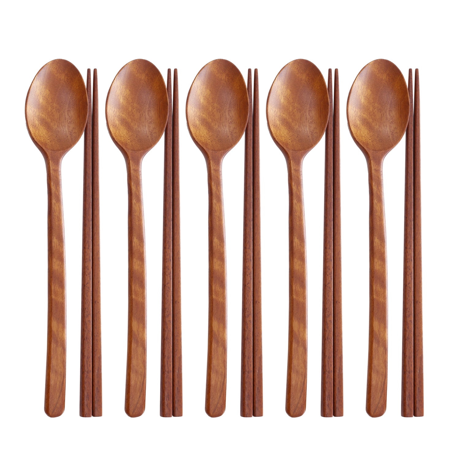 Premium Handmade Natural Jujube Wood Spoon Chopsticks Cutlery Set Reusable 9.2" Wooden Tableware
