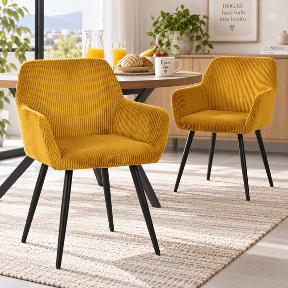 Juego de 2 Sillas de Comedor FurnitureR Con reposabrazos Amarillo