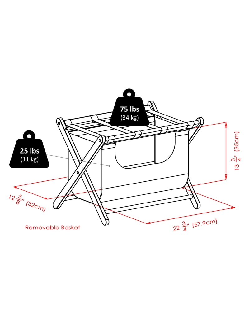 Winsome Dora Luggage Rack with Fabric Basket, Espresso Finish