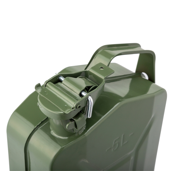5L Army Green Military Fuel Can - American Style Oil Barrel w/ Inverted Pour Spout, 0.6mm Steel Gasoline & Diesel Storage Container, Portable