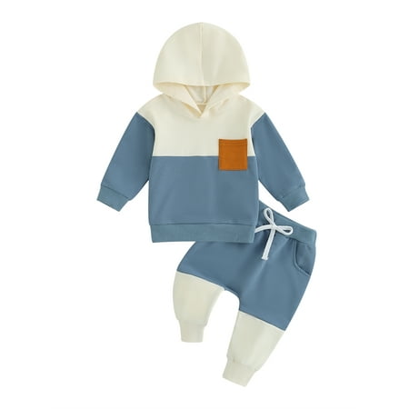 

Zervatek Baby Boys Pants Set Long Sleeve Hooded Contrast Color Hoodie with Elastic Waist Sweatpants Infant Clothes