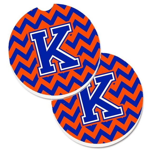Letter K Chevron Orange & Blue Set of 2 Cup Holder Car Coaster