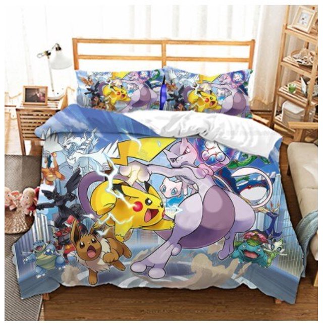 Juego de ropa de cama de Pokémon para niños, estampado 3D, figura de Anime, Pikachu, decoración familiar periférica, funda textil cálida para el hogar, juego de ropa de cama