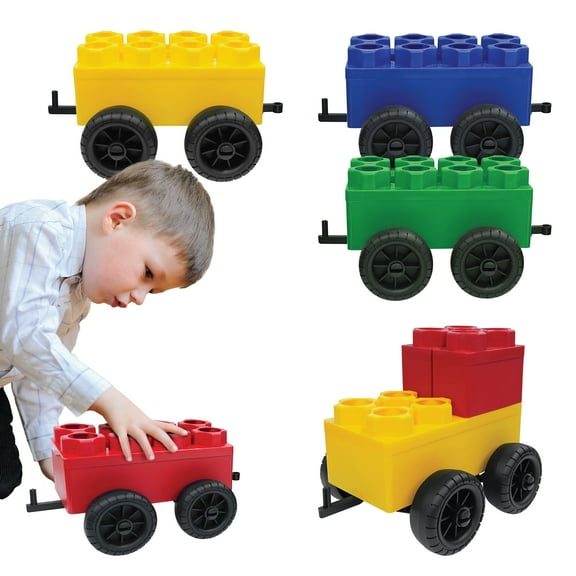 Jumbo Building Blocks - 5 Train Cars Set - Conductor Train for Kids Ages 3-8