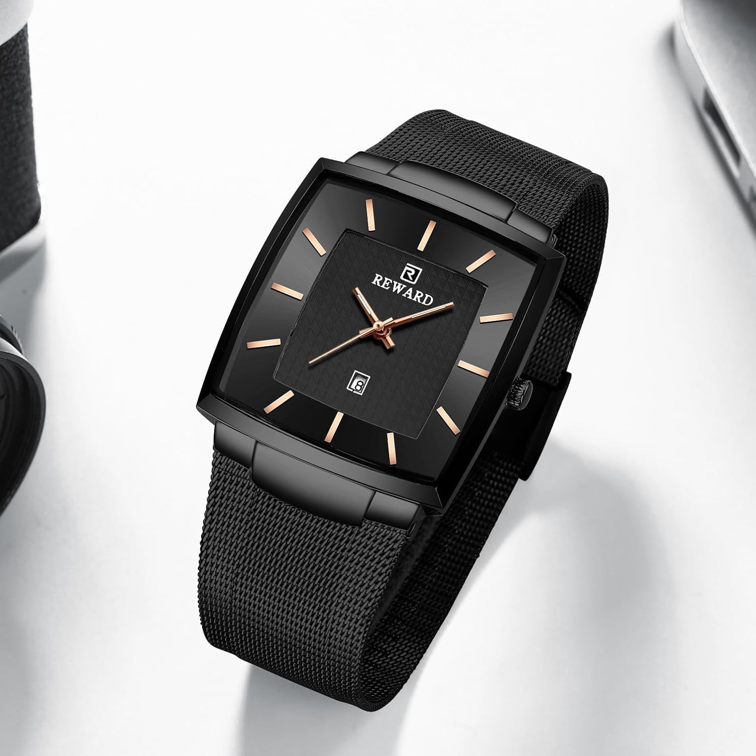 Watches Square Analog Quartz Stainless Steel Watches for Men Mesh Strap Waterproof Business Military Sport Wrist Watch with Date
