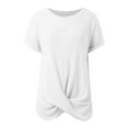 thumbnail image 6 of MIXUE Boho Tops For Women Summer Knitted Solid Color Round Neck Short Sleeve Casual Basic Pullover Shirts For Women T Shirts Sportswear,White,L, 6 of 6