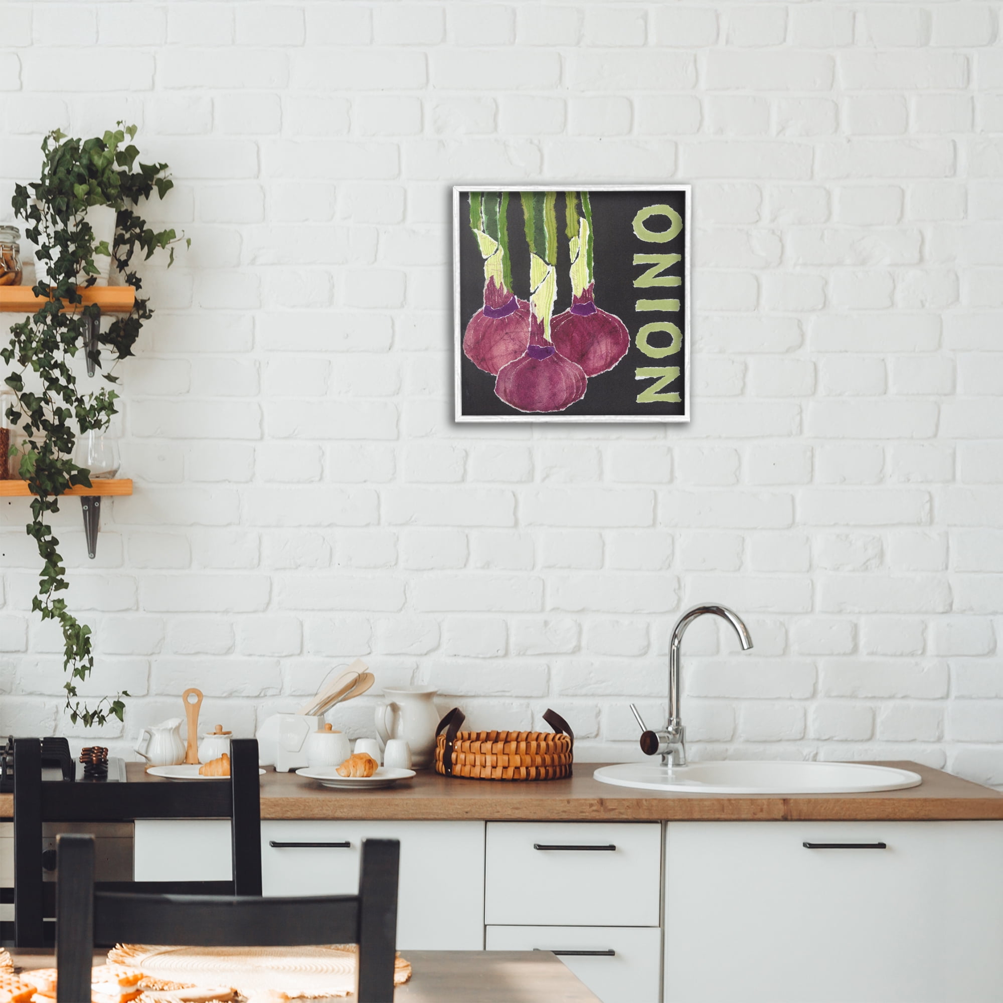 Stupell Industries Collaged Garden Onion White Framed Giclee Art, design by Nancy Overton
