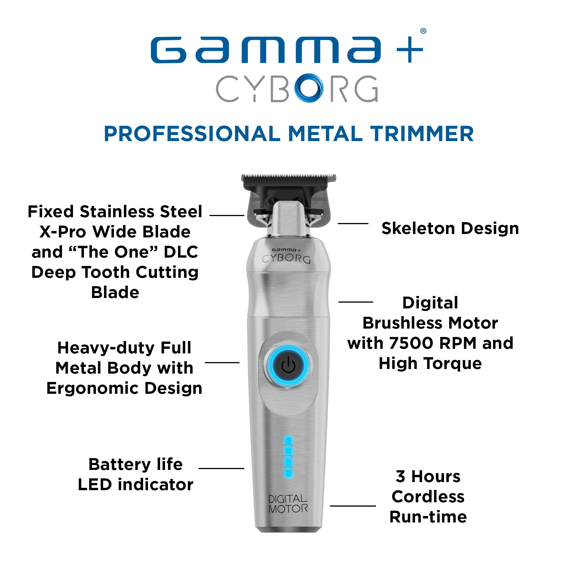 GAMMA+ Cyborg Cordless Professional Edge Hair Trimmer & Grooming