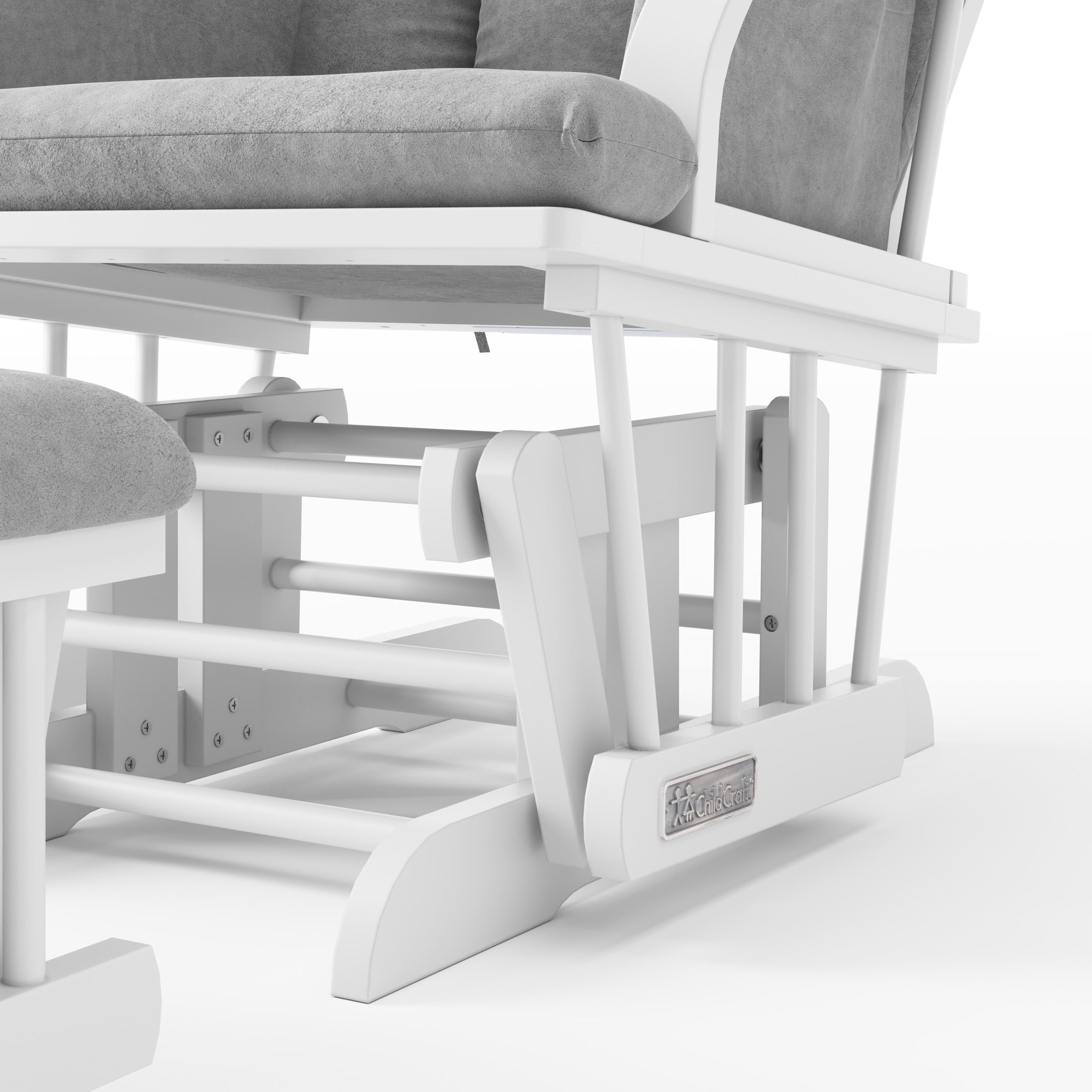 Child Craft Cozy Glider Rocker with Ottoman, Smooth Motion, Matte White Frame, Light Gray Cushion