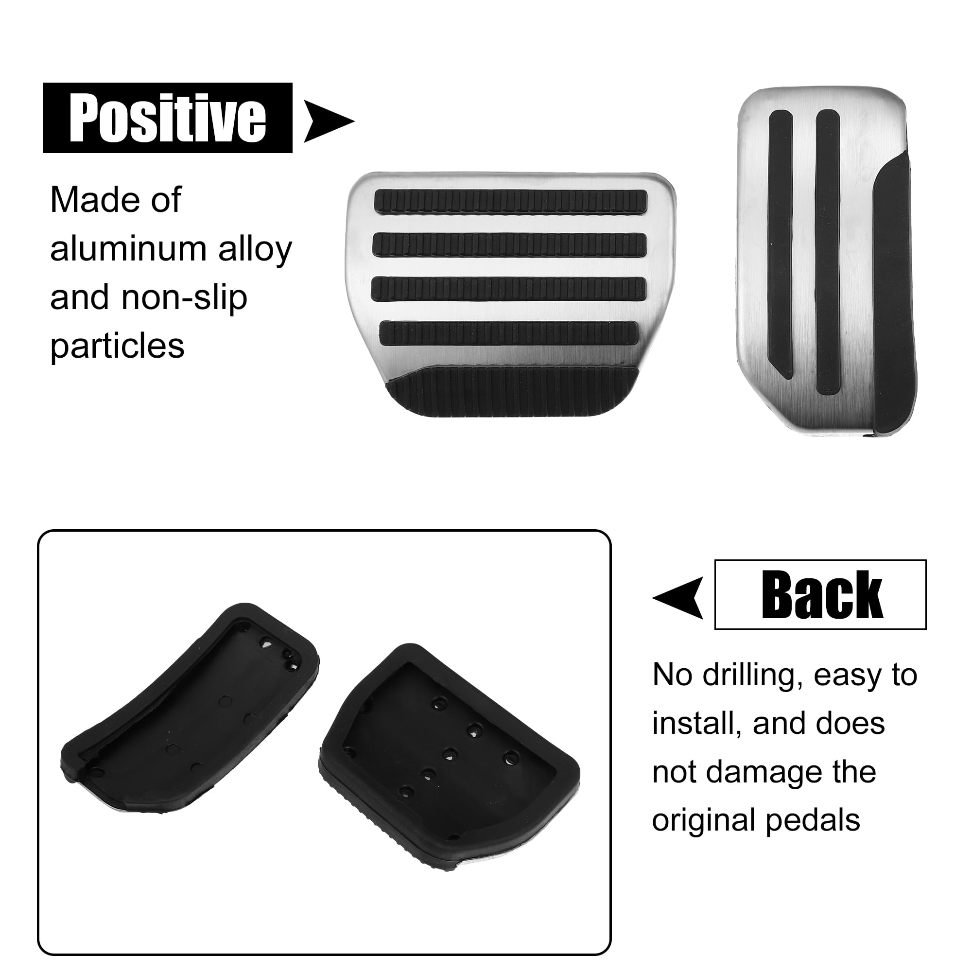 Unique Bargains Brake and Gas Pedal Covers Anti-Slip No Drilling Aluminum Alloy Pads