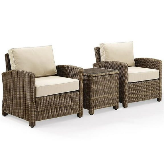 Afuera Living Modern 3 Piece Wicker Patio Conversation Set in Brown and Sand