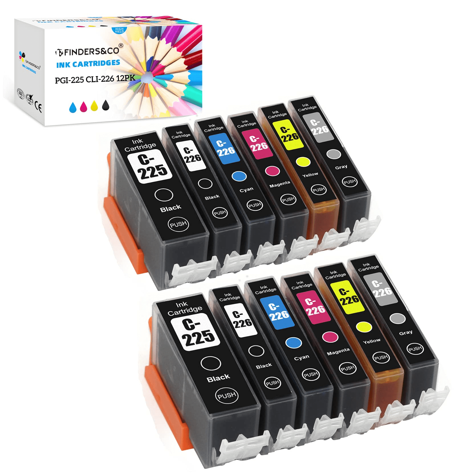 12 Pack Compatible Ink Cartridge Replacement for Canon PGI225 CLI226
