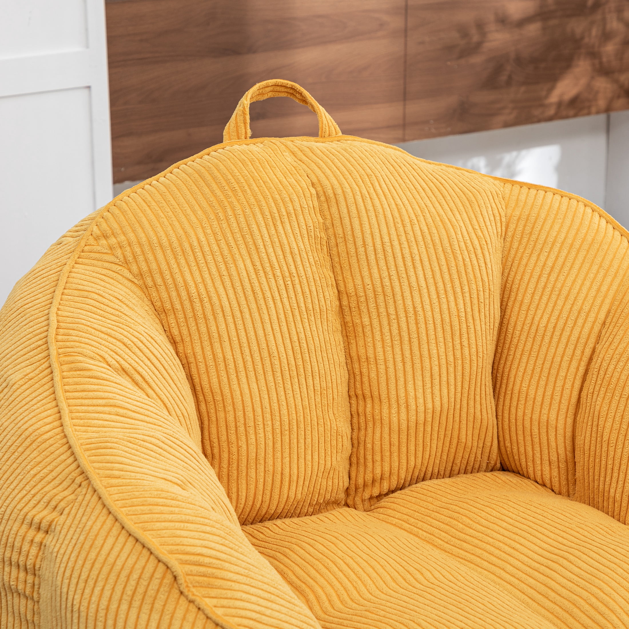 Noble House Revon Giant Corduroy Bean Bag Chair with Armrests, Cozy Memory Foam Lounge Couch for Living Room, Yellow