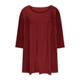thumbnail image 6 of Wyobmus Women Plus Size Summer 3/4 Sleeve Shirt Solid Color Crew Neck Pleated T-Shirt Loose Fit Flowy Shirt 2025 Fashion Clothes L-5Xl Burgundy, 6 of 6