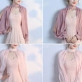 thumbnail image 3 of Women Elegant Side Split Long Sleeve Wedding Shawl Cape Halter Neck Chiffon Shrug Capelet Open Front Backless Floral Lace Bridal Jacket Bolero, 3 of 19